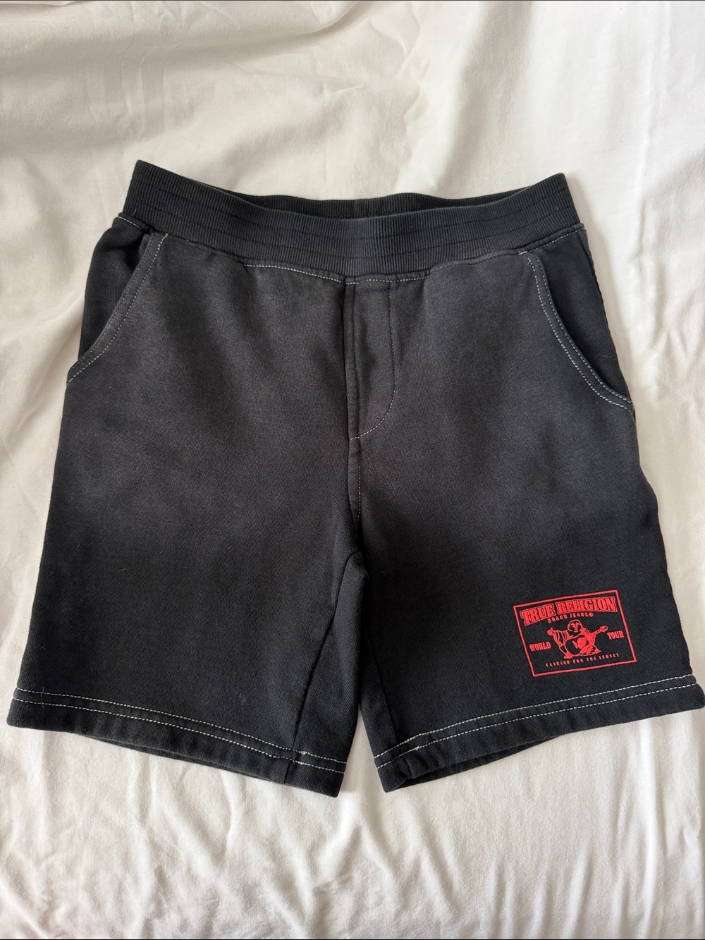 True Religion Black Shorts with Red Logo Patch